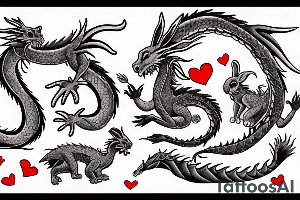 Dragon with a rabbit in love tattoo idea
