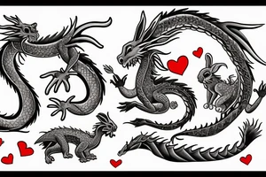 Dragon with a rabbit in love tattoo idea