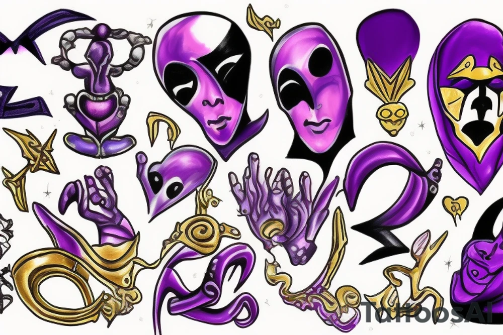 kiss,purple,Xoxo,Prince,bad,gold,alien tattoo idea