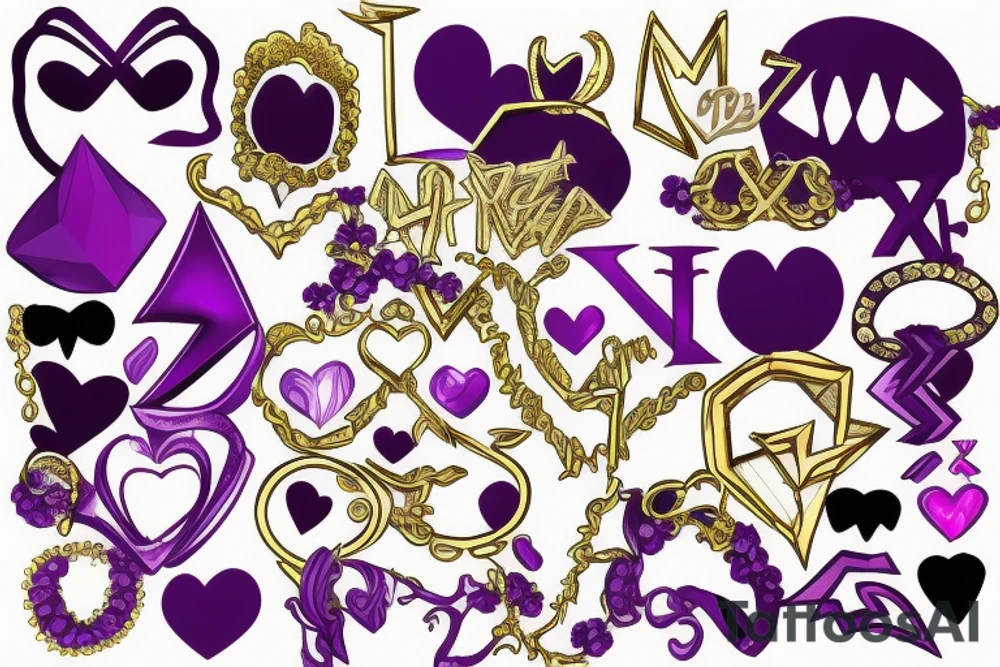 kiss,purple,Xoxo,Prince,bad,gold,diamonds tattoo idea