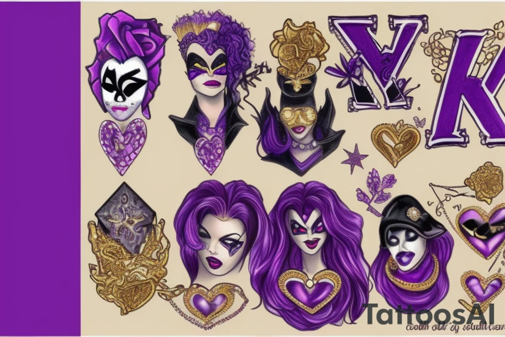 kiss,purple,Xoxo,Prince,bad,gold,diamonds tattoo idea