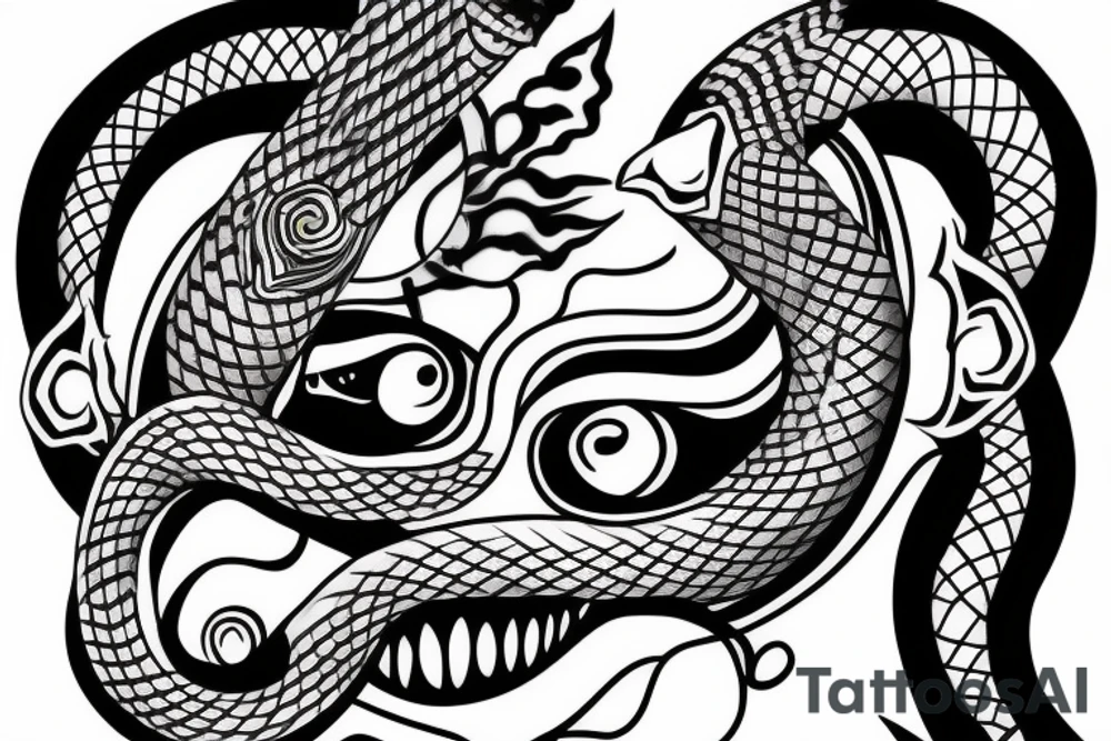 Oni mask with snake tattoo idea
