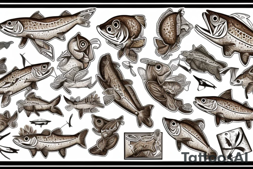 Brown trout patchwork tattoo idea