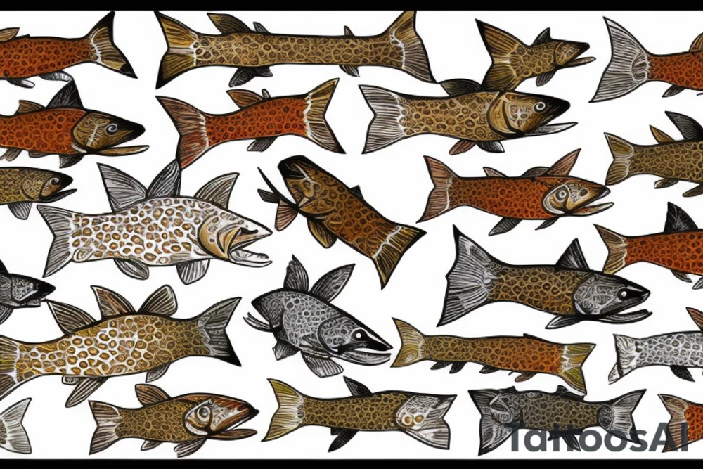 Brown trout patchwork tattoo idea