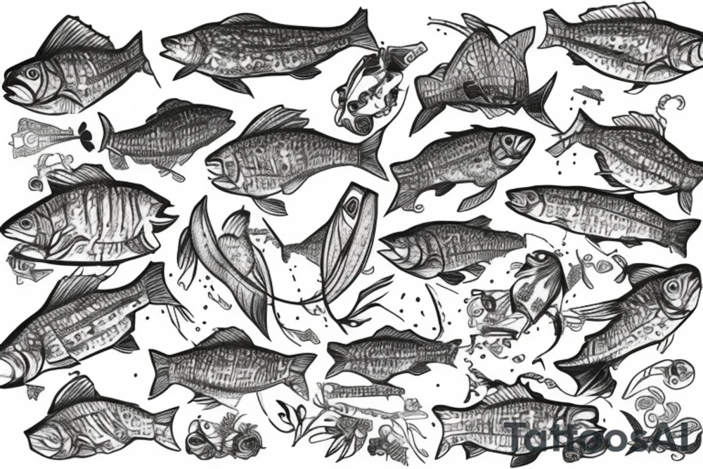 trout patchwork tattoo idea