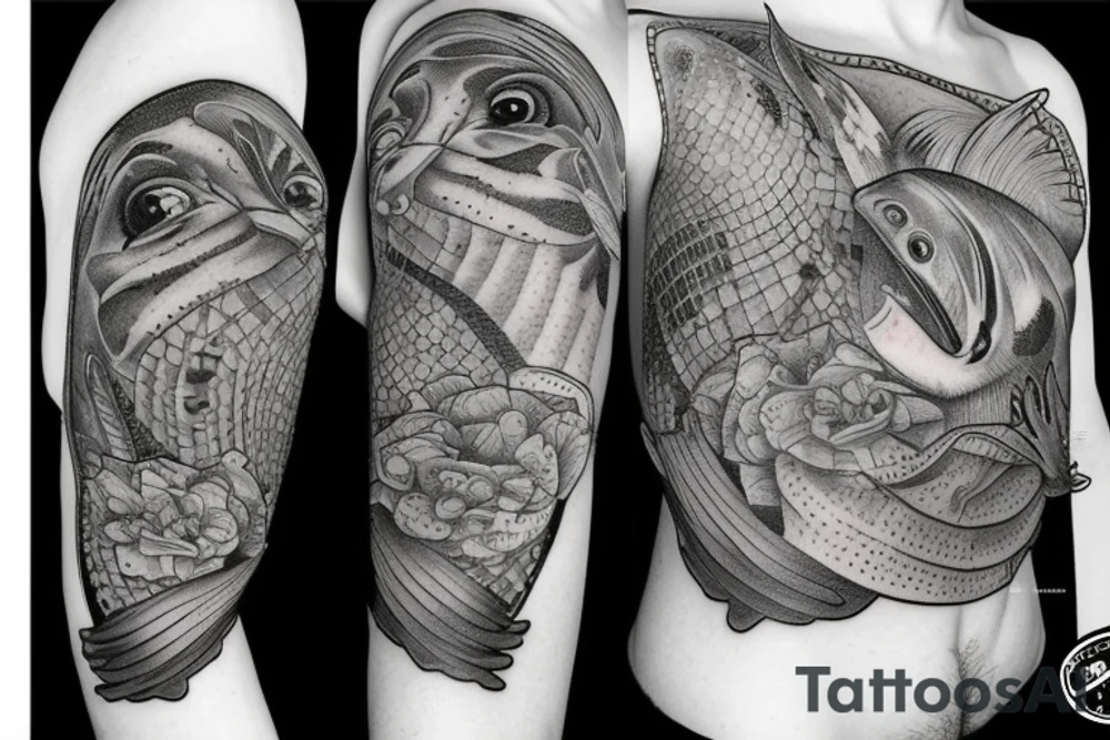 trout patchwork tattoo idea