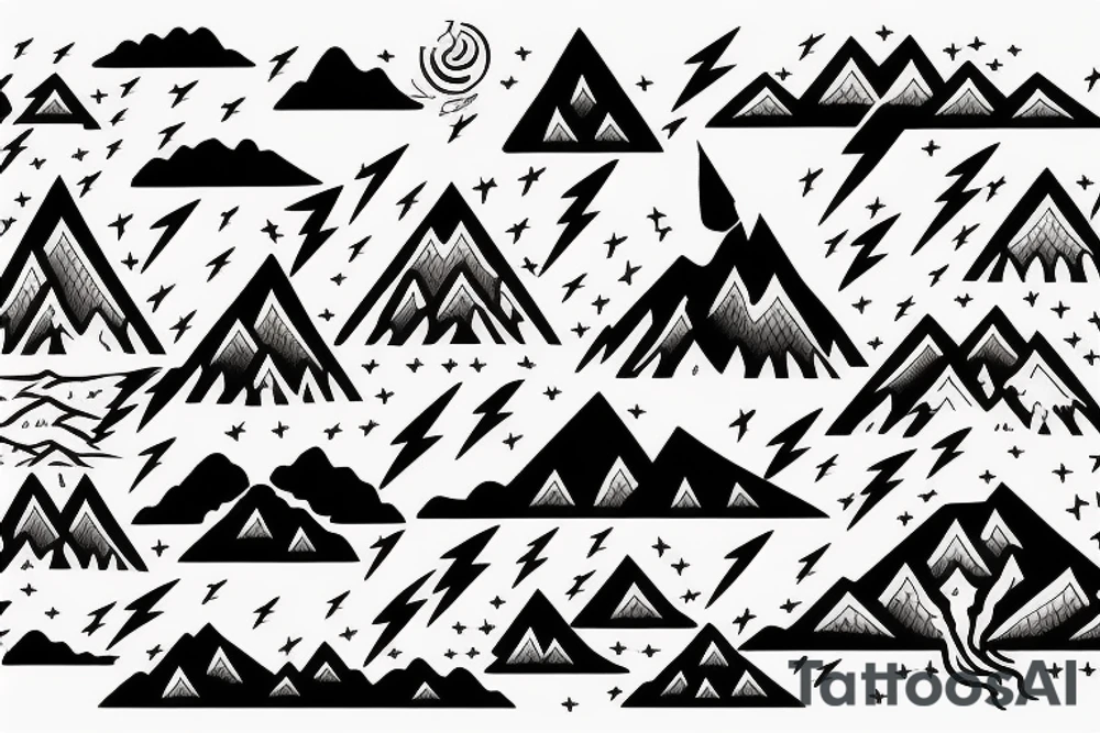 Mountain with lightning nature power tattoo idea Mountain with lightning nature power tattoo idea