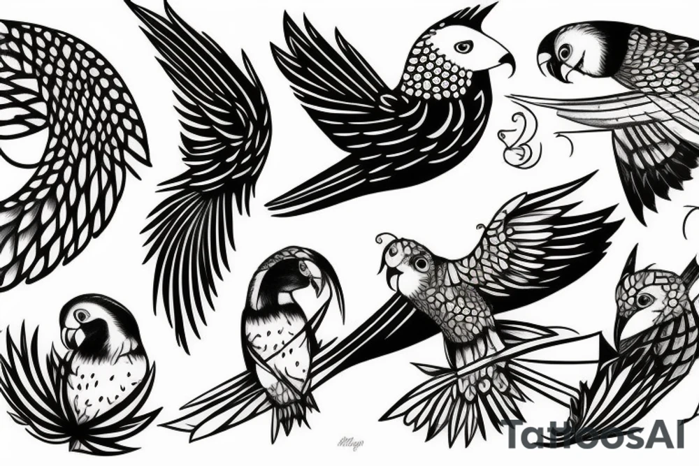 fox merging with parakeets tattoo idea