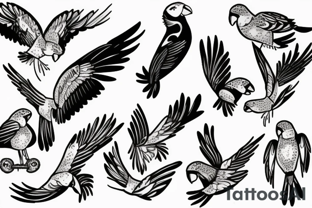 fox merging with parakeets tattoo idea