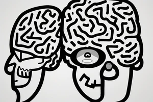 The outline of a brain with Two Stickmen arguing with each other inside the brain tattoo idea
