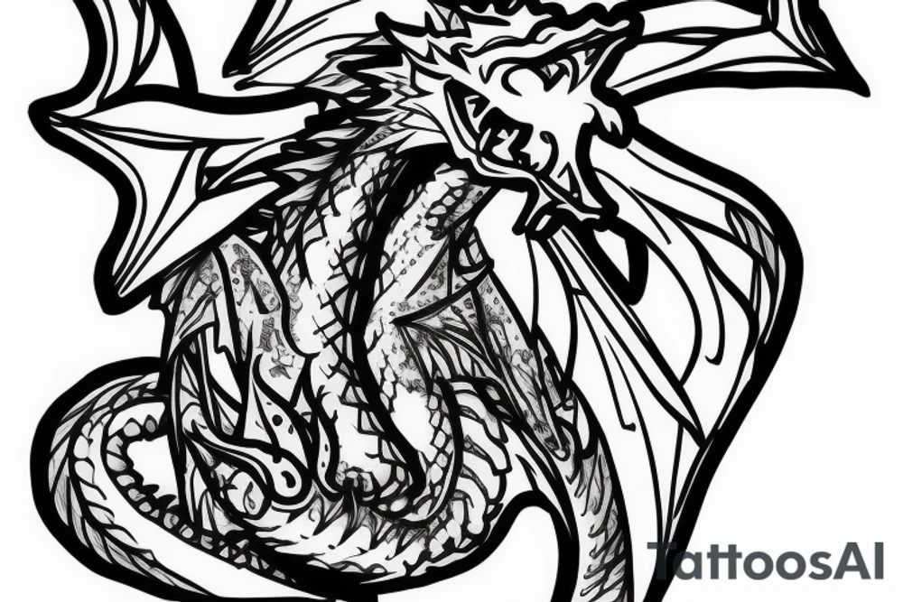 Dragon with spades and leaves around it tattoo idea