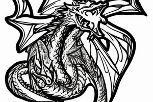 Dragon with spades and leaves around it tattoo idea