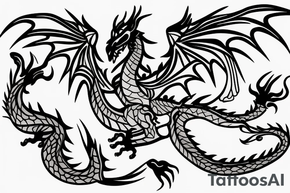 Dragon with spades and leaves around it tattoo idea