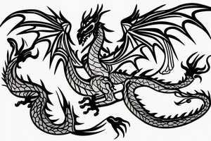 Dragon with spades and leaves around it tattoo idea