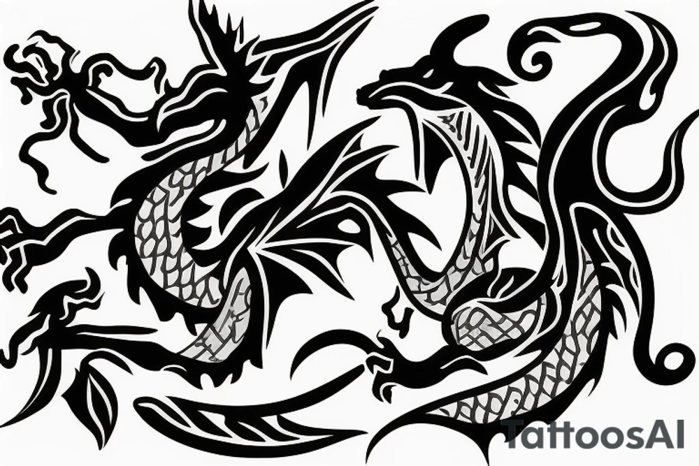 Dragon with spades and leaves around it tattoo idea
