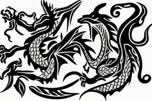 Dragon with spades and leaves around it tattoo idea