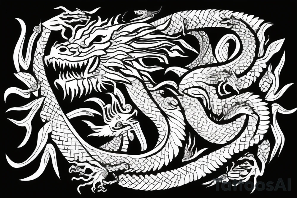 Dragon with spades and leaves around it tattoo idea