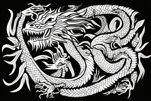 Dragon with spades and leaves around it tattoo idea