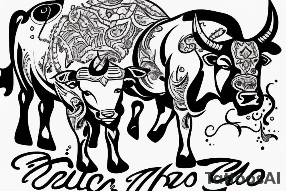 A bull running toward me with a girl on its back tattoo idea