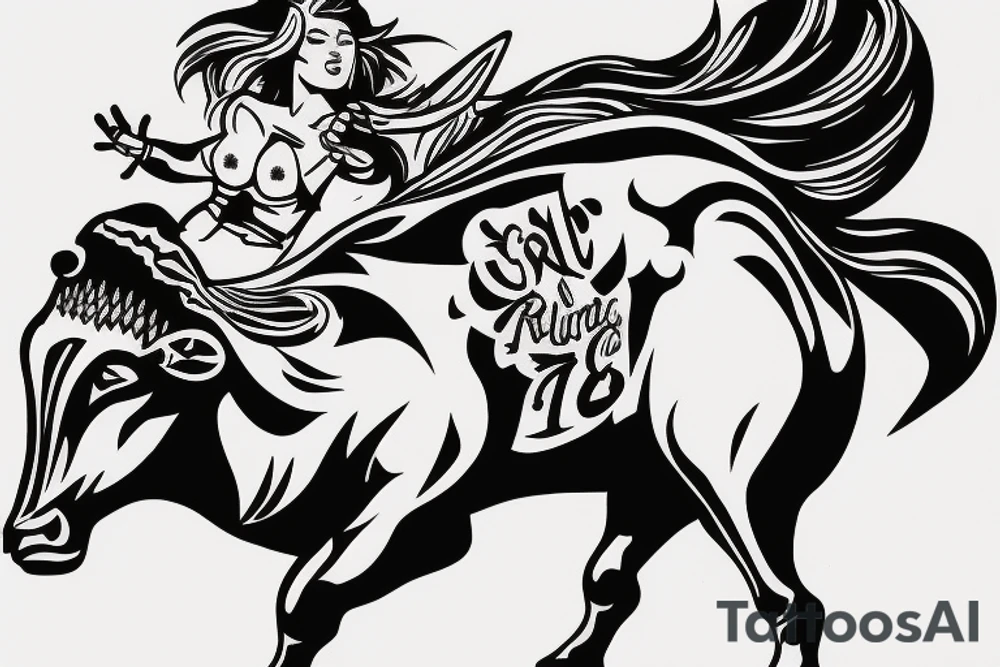 A girl rides a bull running toward me tattoo idea