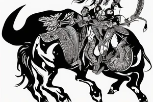 A woman warrior rides a bull running toward me tattoo idea