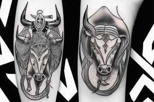 A female warrior rides a bull running toward me tattoo idea