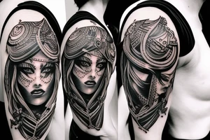 A female warrior rides a bull running toward me tattoo idea