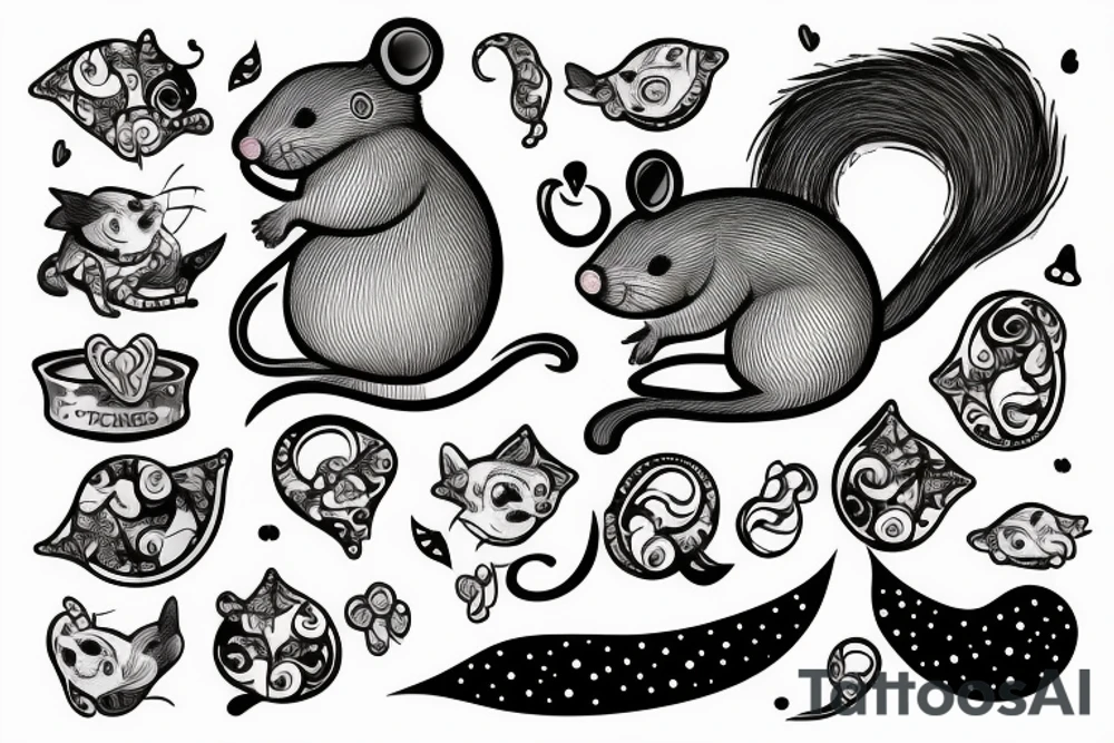 Smiling chubby rat with a curled tail tattoo idea