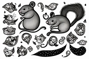 Smiling chubby rat with a curled tail tattoo idea