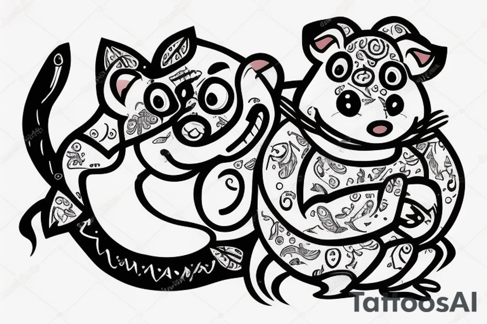 Smiling chubby rat with a curled tail tattoo idea