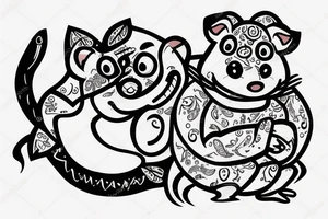 Smiling chubby rat with a curled tail tattoo idea