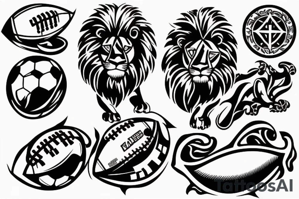 Football with lion And religion tattoo idea