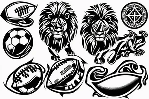 Football with lion And religion tattoo idea