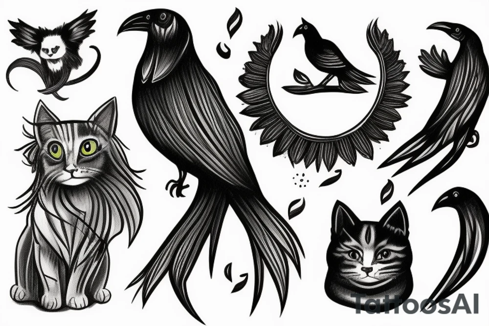 British cat and raven singing tattoo idea