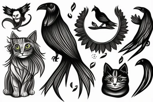 British cat and raven singing tattoo idea