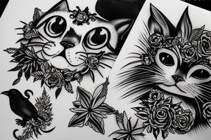 British cat and raven singing tattoo idea