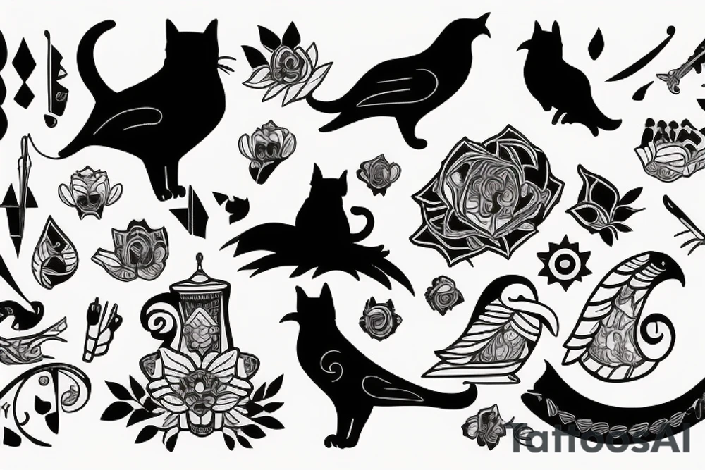 British cat and raven singing tattoo idea