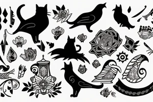 British cat and raven singing tattoo idea