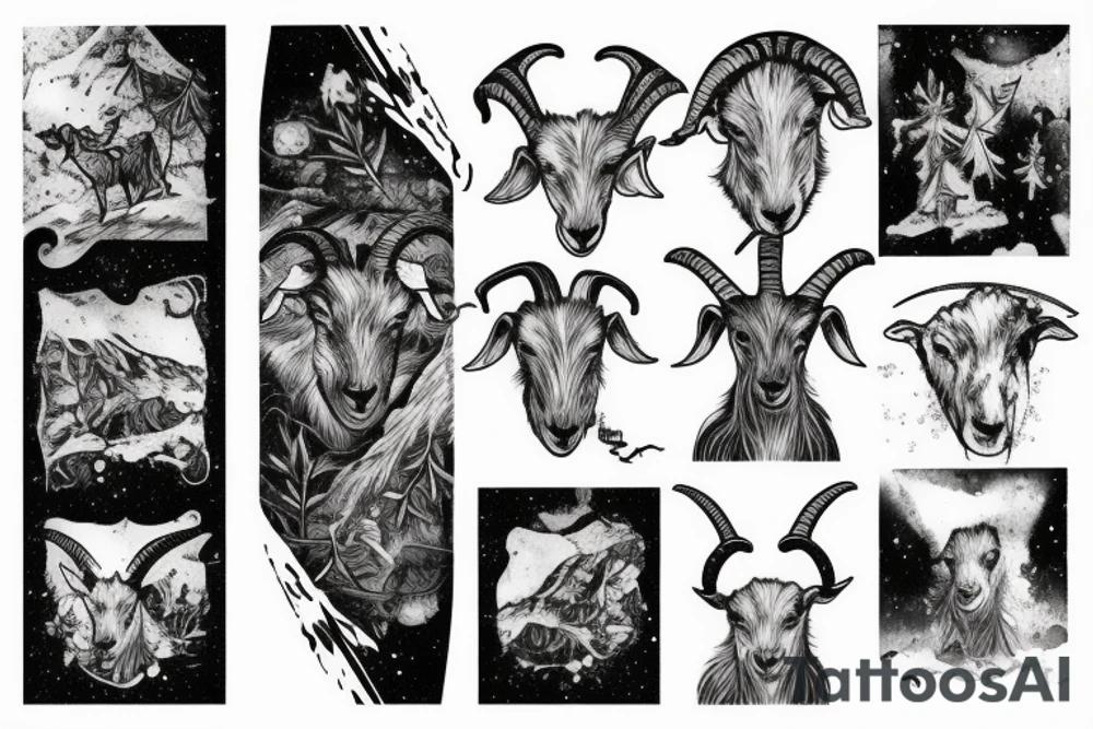 Goat and snowboard in the snow forest tattoo idea