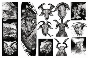 Goat and snowboard in the snow forest tattoo idea