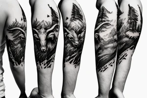 Goat and snowboard in the snow forest tattoo idea