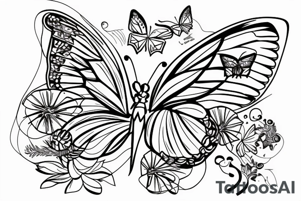 A butterfly flying into a blkache tattoo idea