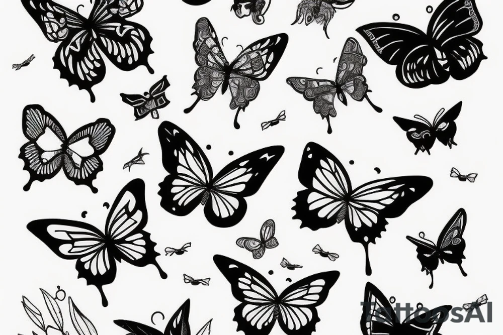 A butterfly flying into a blkache tattoo idea