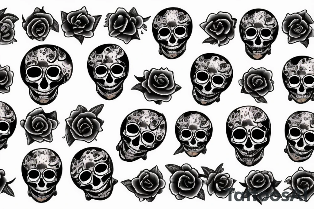 Music note with skull and roses tattoo idea
