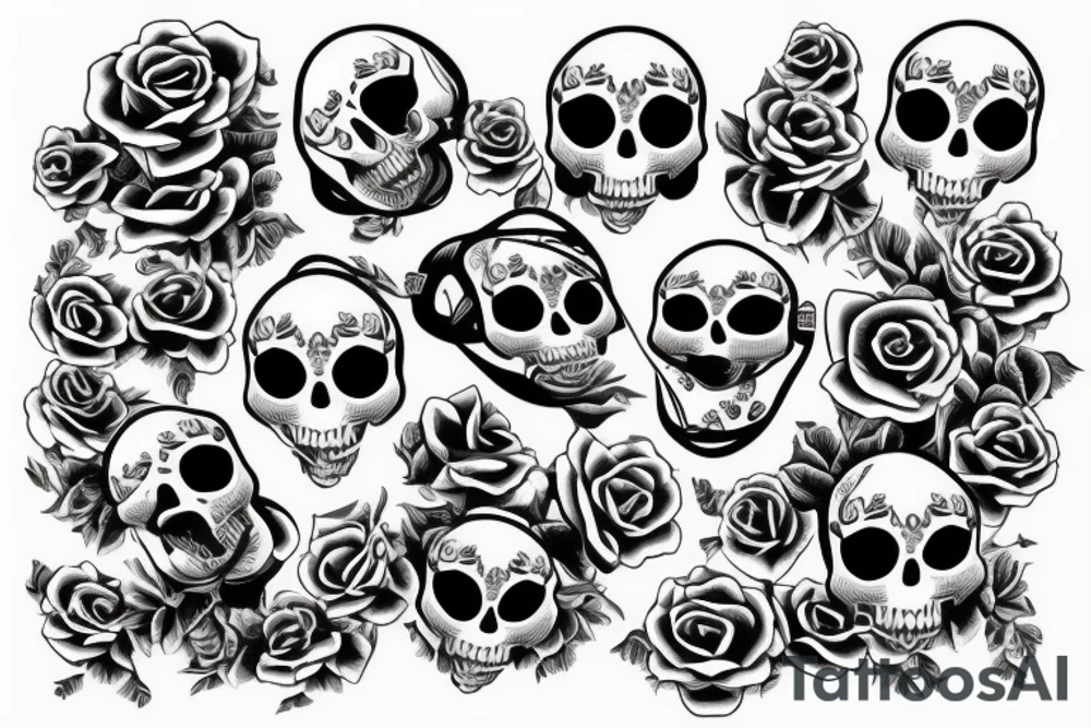 Music note with skull and roses tattoo idea