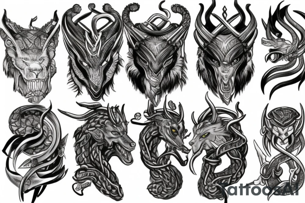 loki, hel, fenrir, jormungandr tattoo idea