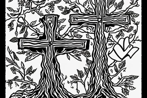 Cross in a tree with the name alexis tattoo idea