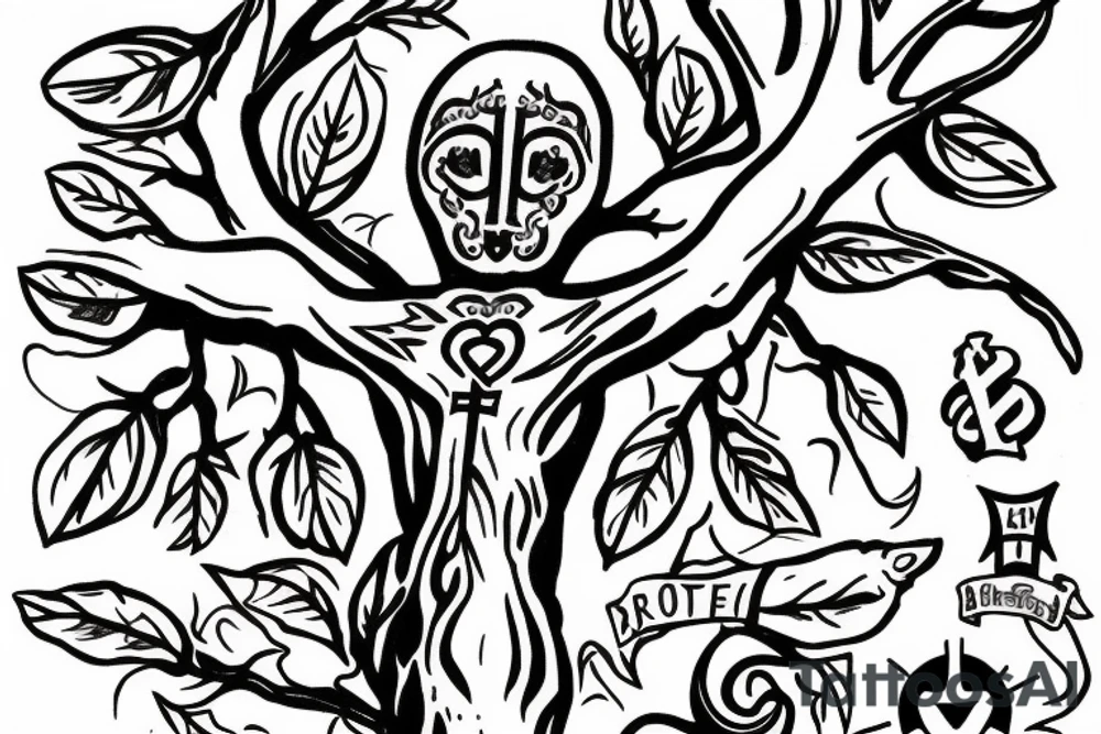 Cross in a tree with the name alexis tattoo idea