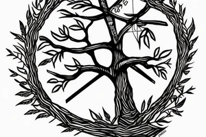 Cross in a tree with the name alexis tattoo idea