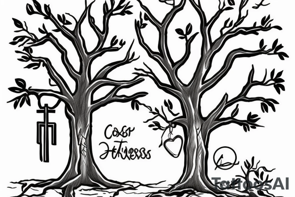 Cross in a tree with the name alexis tattoo idea